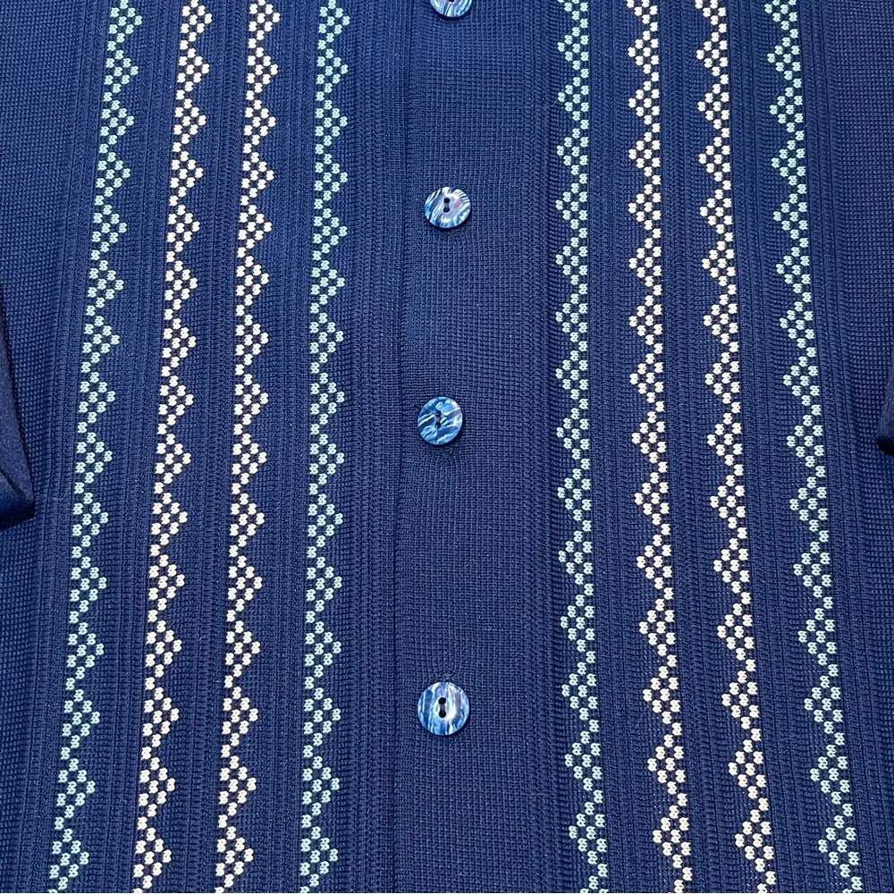 Vintage MCM Cobalt Blue Button Down‎ Shirt / Cardigan With Geo Print Strips L
